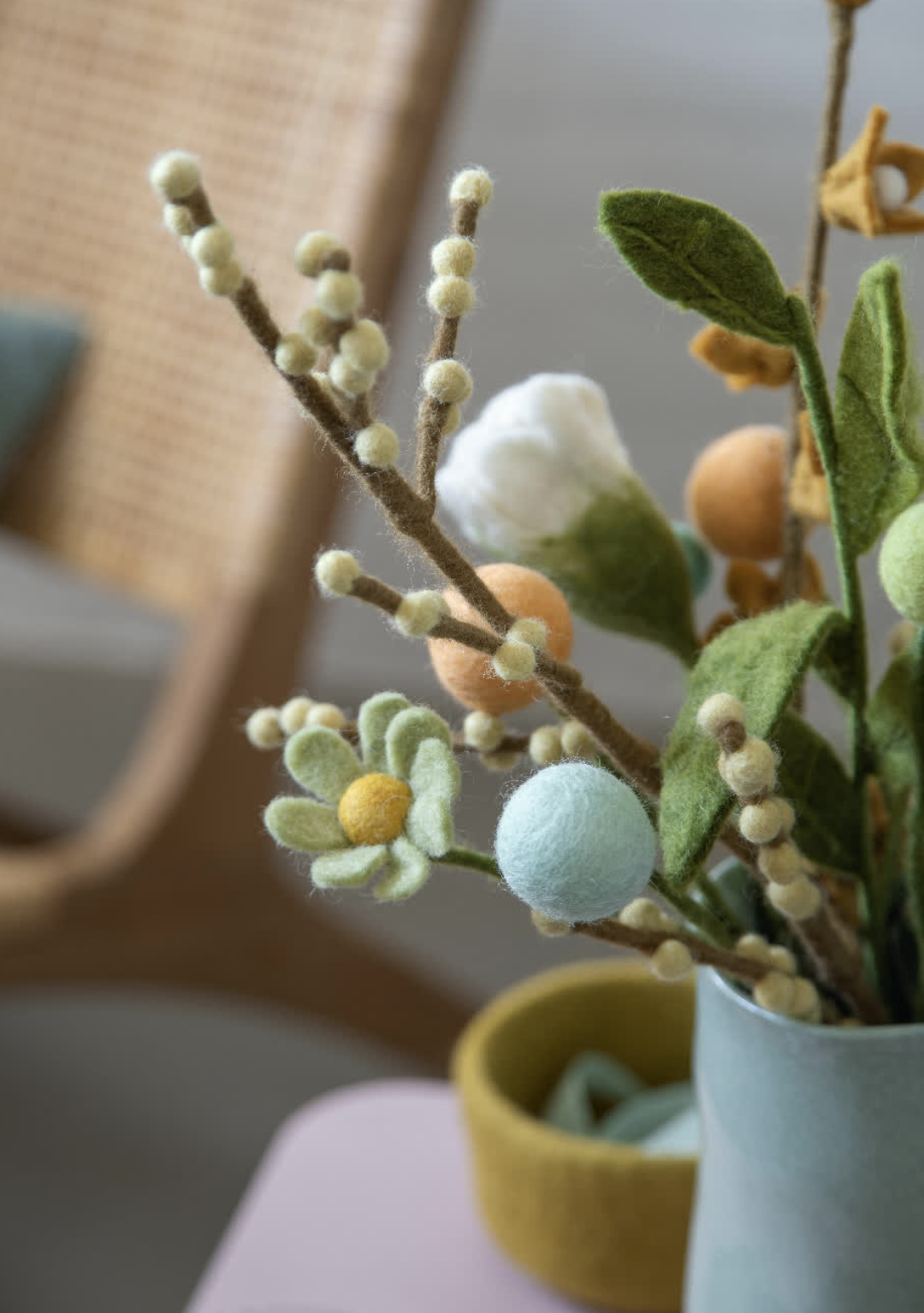 Branche de feuillage bicolore en laine