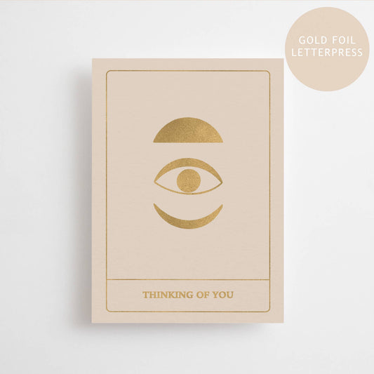 THINKING OF YOU - ÉDITION DORÉE - CARTE POSTALE - FEUILLE DORÉE TYPOGRAPHIÉE -