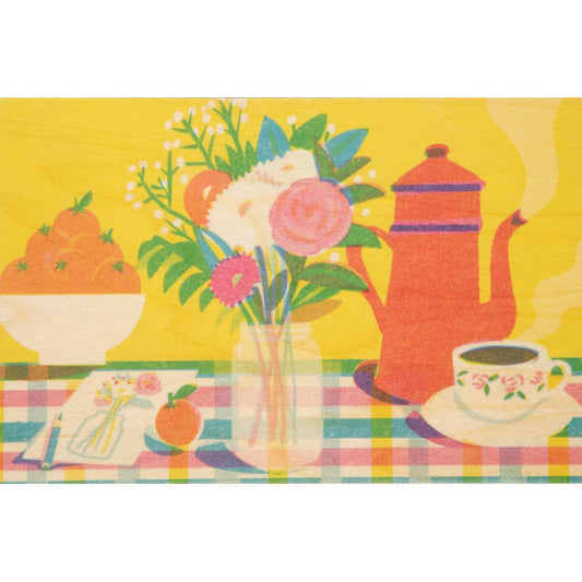 Carte postale en bois Still Life Flowery Breakfast
