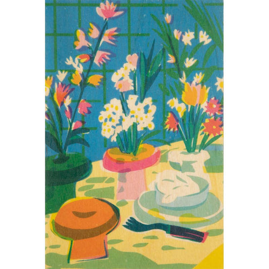 Carte postale en bois Nature morte, fleurs partout