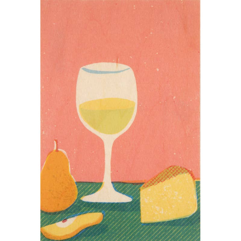 Carte postale en bois Nature morte, vin et fromage