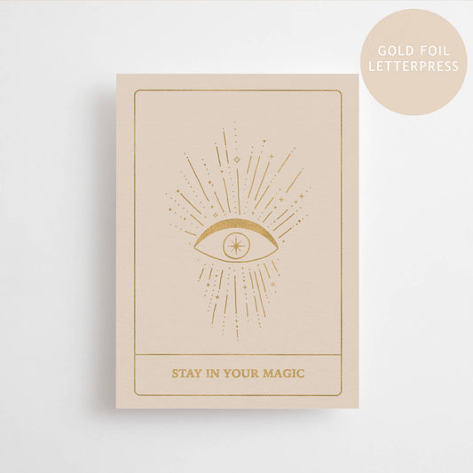RESTEZ DANS VOTRE MAGIE - ÉDITION DORÉE - CARTE POSTALE - FEUILLE DORÉE TYPOGRAPHIÉE