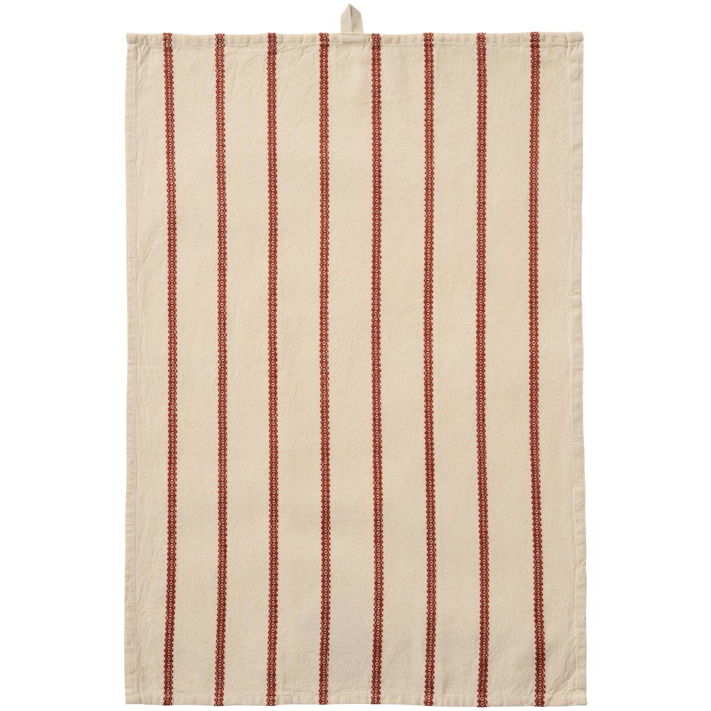 Torchon de Cuisine Beige à Lignes de Tissage Rouille – 100 % Coton
