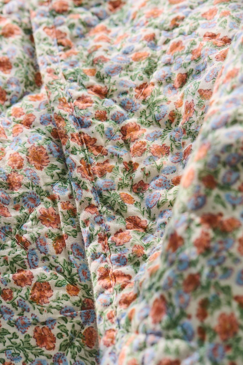 Couette motif fleuri rouille et bleu clair – 130x180 cm | 100% coton
