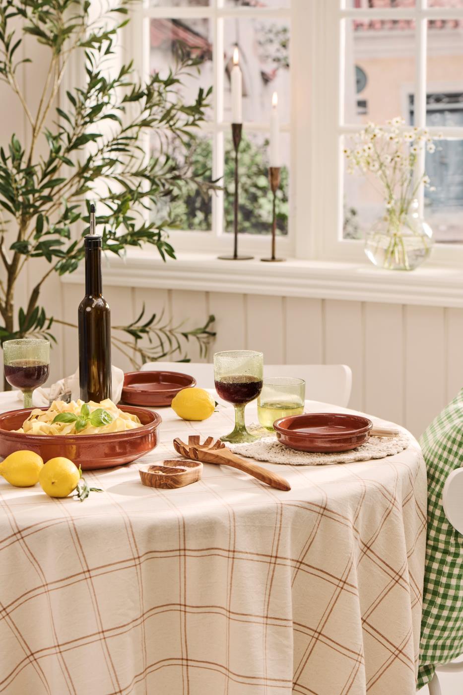 Nappe à grands carreaux crème et marron – 150x250 cm | 100% coton