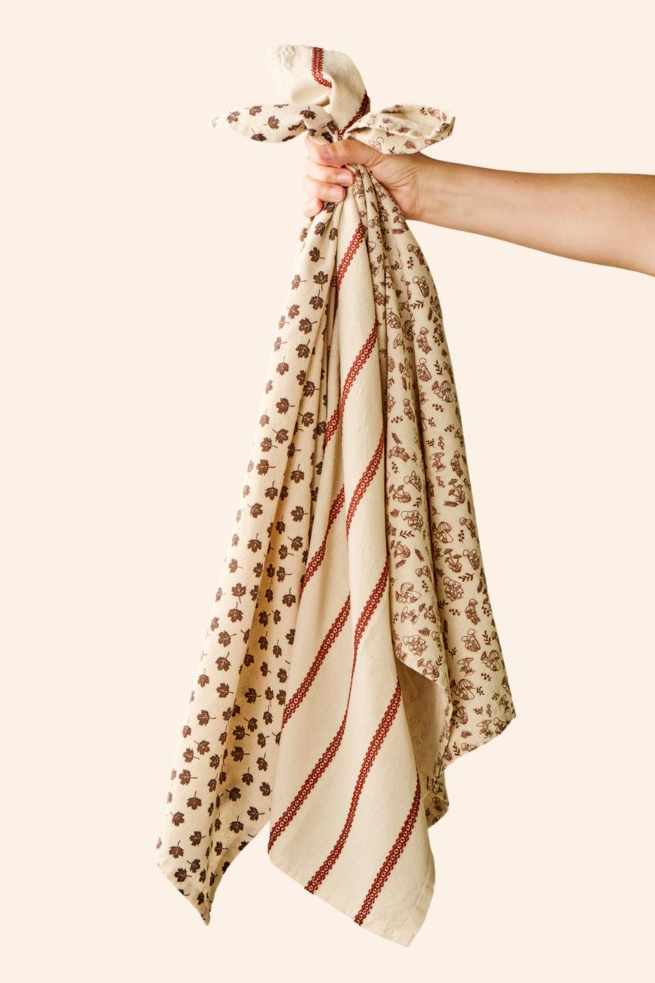Torchon de Cuisine Beige à Lignes de Tissage Rouille – 100 % Coton