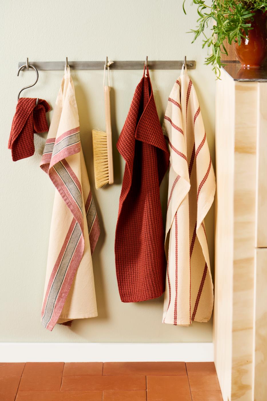 Torchon de Cuisine Beige à Lignes de Tissage Rouille – 100 % Coton